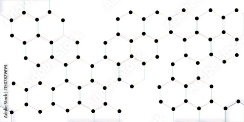 molecular structure featuring hexagonal shapes and black circles connected by lines, set against a clean white background.