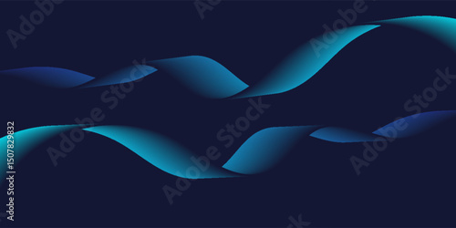 Flowing dark blue curve shapes on dark blue vector abstract background, soothing art, can depict medical health or music sound.