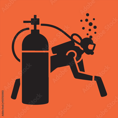 Scuba diver icon with oxygen tank underwater