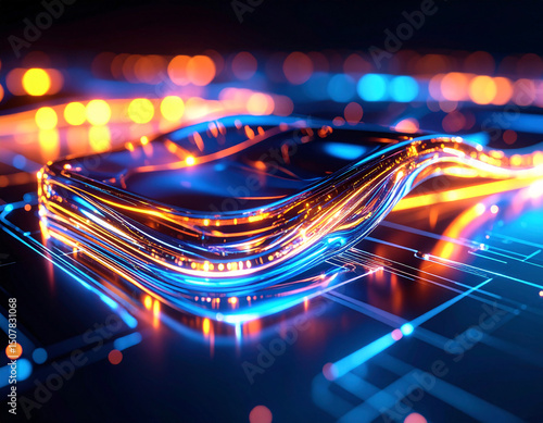 Futuristic Car Concept: An abstract, neon-lit car design glimmers against a dark, high-tech background.