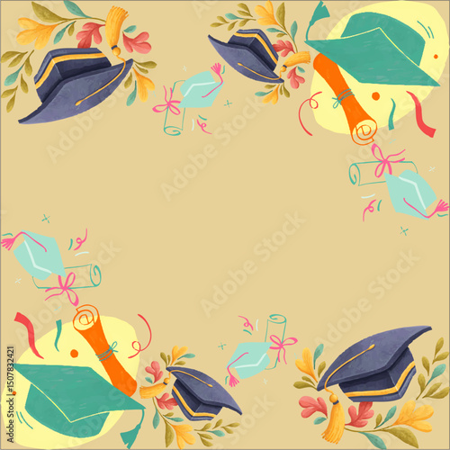 Background template for graduation toga hat pattern vector