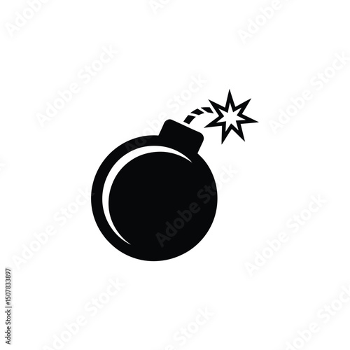 Cartoon bomb with lit fuse on transparent background icon black explosive