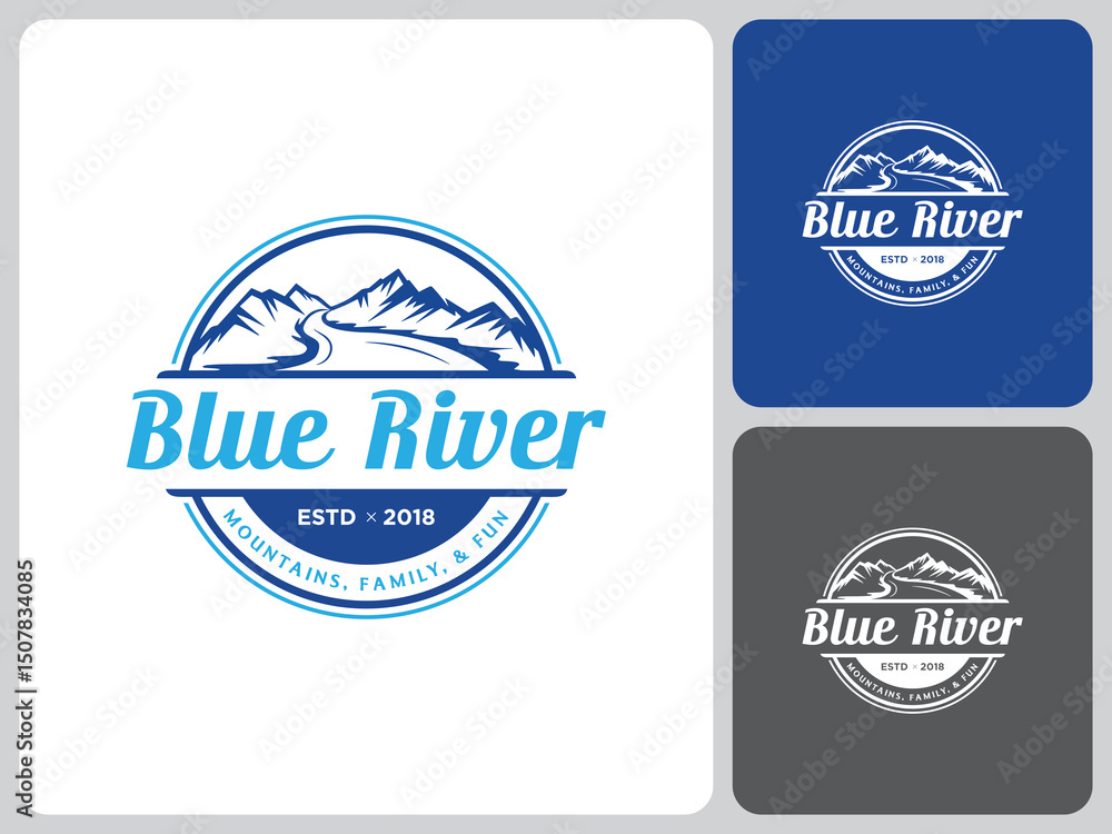 Obraz premium blue mountain river logo vector