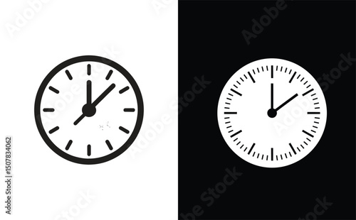 Clocks Isolated On White and Black Background Showing Different Times Graphics