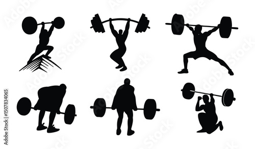 weightlifter silhouettes, fitness silhouettes, athlete silhouette illustration.