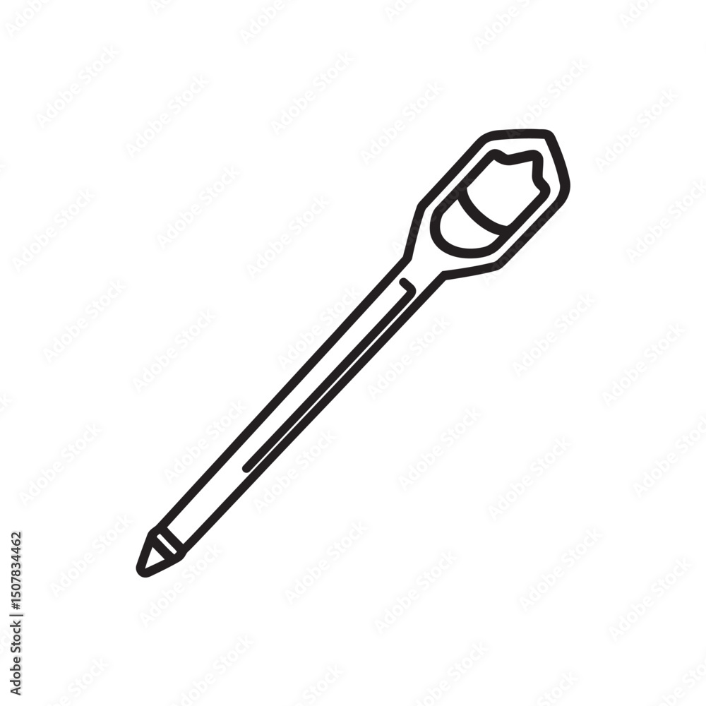 Single black outline illustrates a stirring spoon tool with a hexagonal shaped head Single black outline illustrates a stirring spoon tool with a hexagonal shaped head