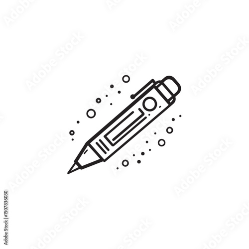 Single black outlined mechanical pencil surrounded by small dots against a transparent backdrop