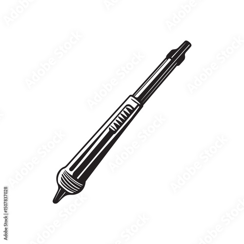 Single isolated classic monochrome soldering iron is depicted over a transparent backdrop