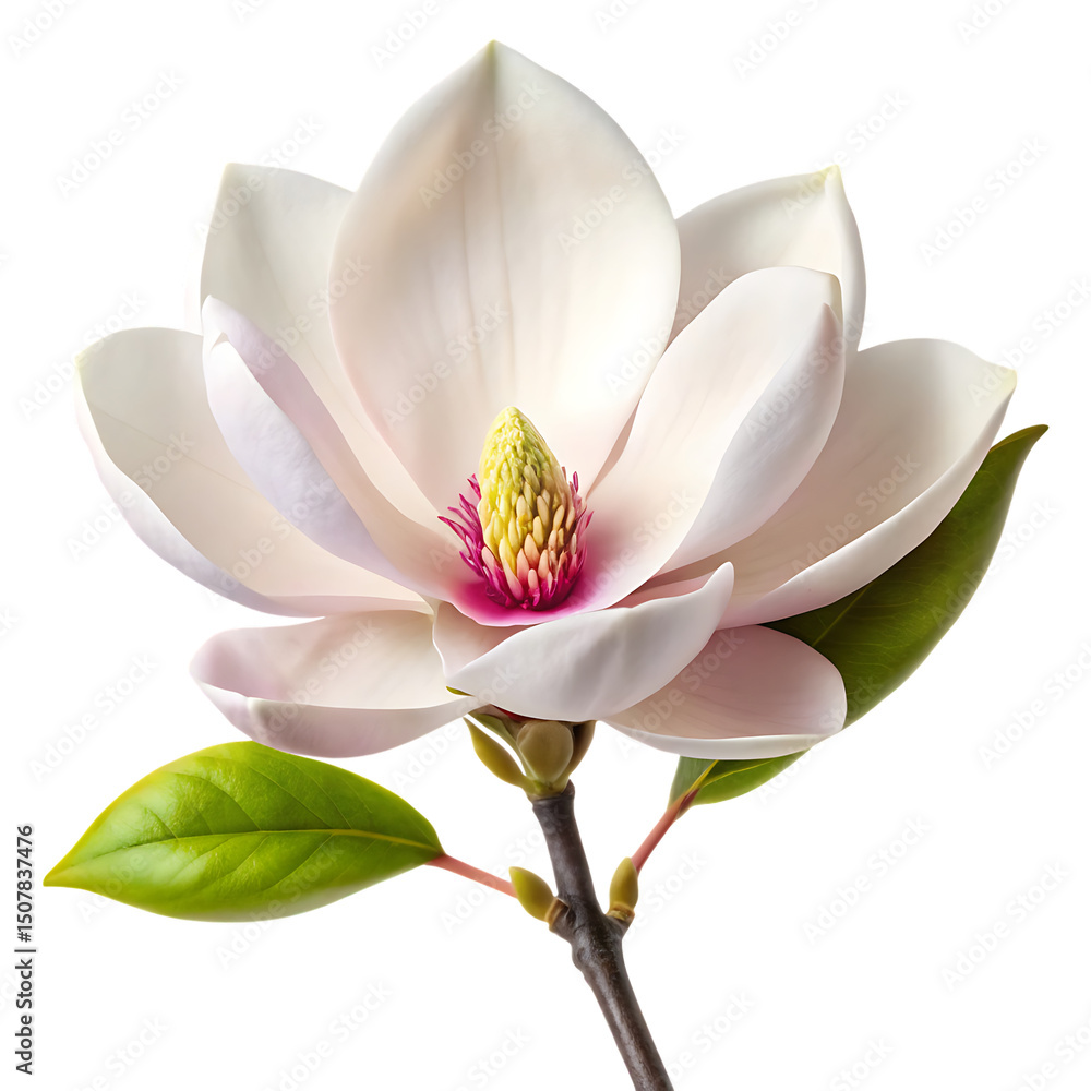 Fototapeta premium Elegant magnolia blossom isolated on white background png ai generated isolated on a white background