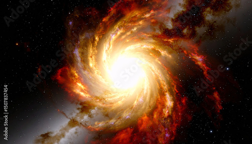 Celestial Swirl: A mesmerizing cosmic display unveils a vibrant spiral galaxy, radiating energy and captivating the viewer with its celestial grandeur.