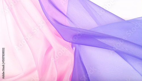 Dancing Colors of Silk: Delicate silk fabric billows and flows, a vibrant dance of pink and violet hues. The cloth showcases a stunning color palette, exuding a sense of soft elegance and fluidity.