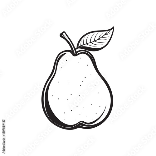 Single pear showcases simple black outline and stippled surface detail on a transparent background
