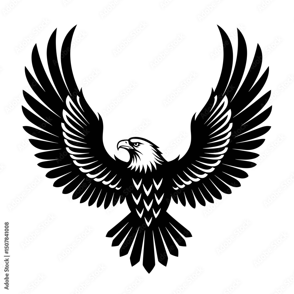 Fototapeta premium Vector illustration of an eagle with its wings spread widely in a symmetrical and stylized form emblem design on transparent background
