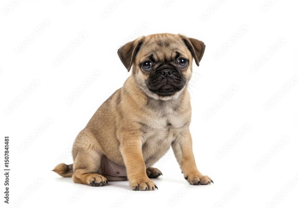 Cute pug puppy sitting isolated on white background Cute pug puppy sitting isolated on white background