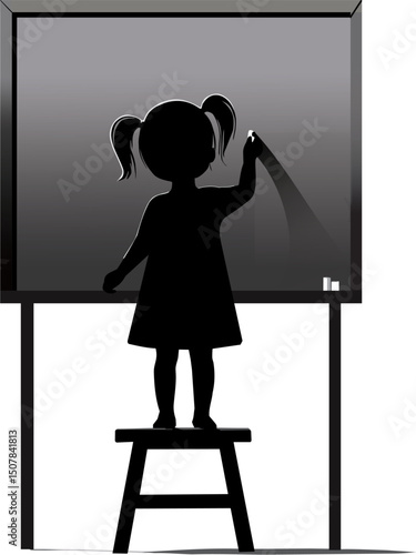 Little Girl Writing on Blackb...