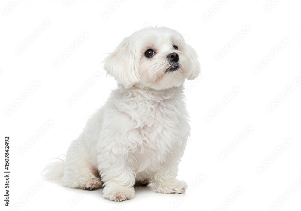 Cute white maltese dog sitting isolated on white background Cute white maltese dog sitting isolated on white background