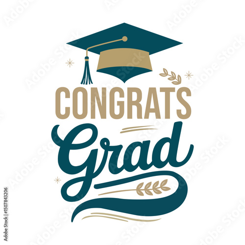 Congratulations Graduates Greeting lettering. Congrats Grad Graduation Cap Celebration Typography Design, Congratulations graduates design template, social media posts to honor graduates Vector Illust
