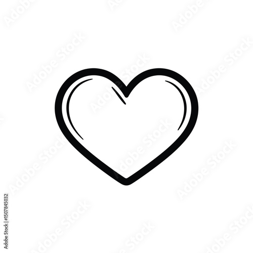 Solitary heart shape with a black outline evokes a symbol of simplistic love