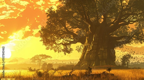 Baobab Tree of Madagascar at Sunset – Adansonia grandidieri
