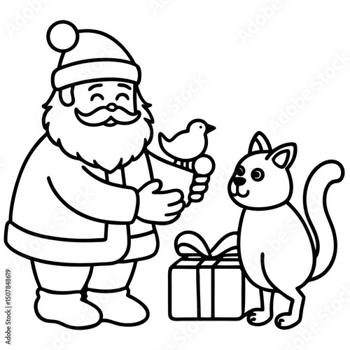 Santa gifting animals — simple vector on white background