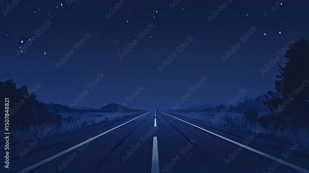 Fototapeta premium Empty highway stretches into a night sky.
