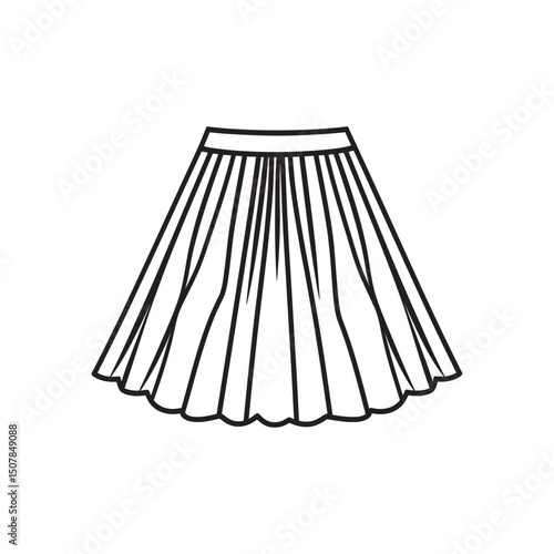 Striking black outline of pleated skirt against a transparent backdrop offers design simplicity