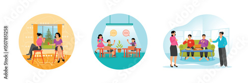 Talk About Something. Sharing Drinks in the Canteen. Friends spend time together.