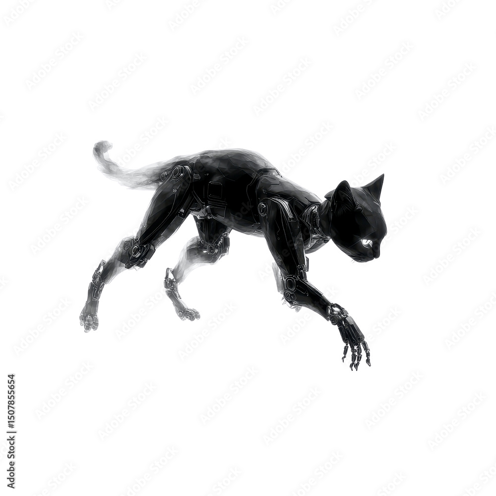 Obraz premium Sleek Robotic Cat in Motion - Futuristic Feline Design