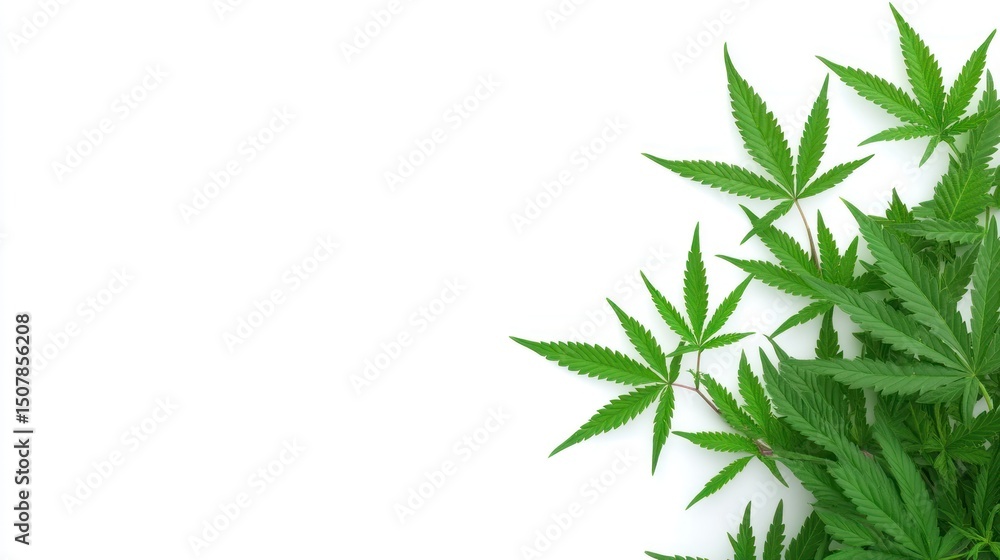 Vibrant Green Cannabis Leaves on White Background Vibrant Green Cannabis Leaves on White Background