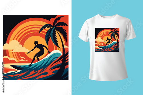 Summer Escape T-Shirt Design – Beach and Palm Tree Vector, Hot Summer Vibes – Stylish T-Shirt Graphic for Sunny Days, Beach Mood T-Shirt Art – Summer Illustration with Sun and Sea, Summer Daydream.