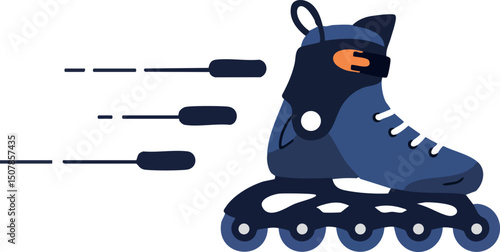 Roller skate with motion lines fast speed concept blue and black colors vector illustration 