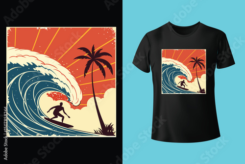 Summer Escape T-Shirt Design – Beach and Palm Tree Vector, Hot Summer Vibes – Stylish T-Shirt Graphic for Sunny Days, Beach Mood T-Shirt Art – Summer Illustration with Sun and Sea, Summer Daydream.