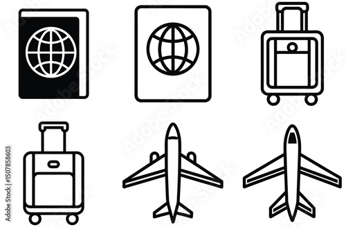 Travel Icons Set Airplane Luggage Passport