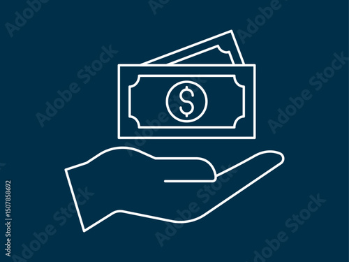 Payment cash icon. Black Friday icon and symbol. White outline Icon. Simple outline icon