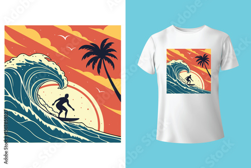 Summer Escape T-Shirt Design – Beach and Palm Tree Vector, Hot Summer Vibes – Stylish T-Shirt Graphic for Sunny Days, Beach Mood T-Shirt Art – Summer Illustration with Sun and Sea, Summer Daydream.