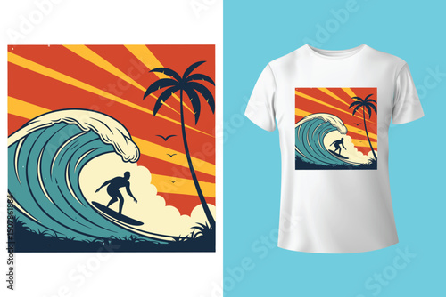 Summer Escape T-Shirt Design – Beach and Palm Tree Vector, Hot Summer Vibes – Stylish T-Shirt Graphic for Sunny Days, Beach Mood T-Shirt Art – Summer Illustration with Sun and Sea, Summer Daydream.