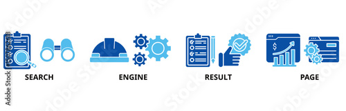 SERP icon set illustration contain search, engine, result and page.