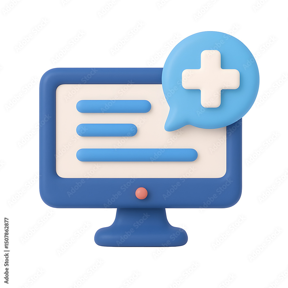 Fototapeta premium A minimalist icon representing telemedicine and remote healthcare consultation on a desktop computer screen.