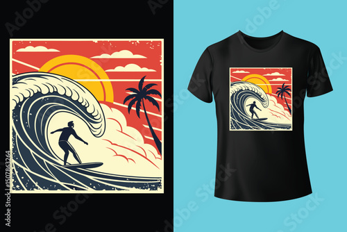 Summer Escape T-Shirt Design – Beach and Palm Tree Vector, Hot Summer Vibes – Stylish T-Shirt Graphic for Sunny Days, Beach Mood T-Shirt Art – Summer Illustration with Sun and Sea, Summer Daydream.