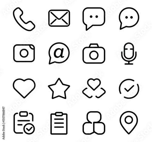 Contact us set of web icons in line style. Social Media network icons for web and mobile app. Customer service. Contact support sign and symbols. Call us, support, email, message, phone, info black Co