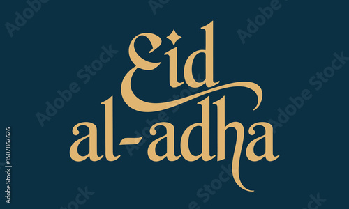 Elegant eid al adha calligraphy design golden text on dark blue background festive islamic holiday