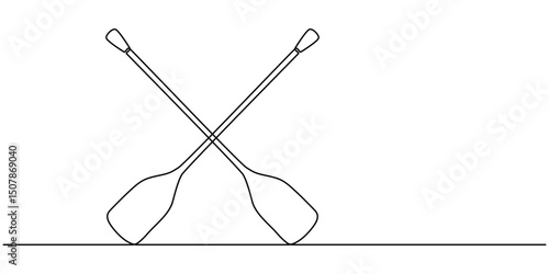 oar continuous one line drawing, vector graphic illustration, Paddles and oars vector icon in outline style, Isolated modern oar concept, boat paddle continuous one line drawing, Continuous single one