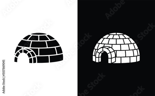 Igloo on Inverted Colors, Arctic Shelter Structure Made of Ice Blocks