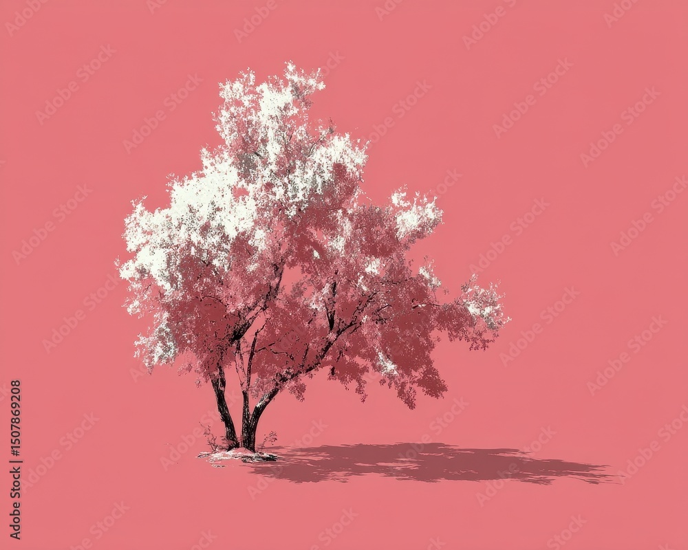 Fototapeta premium Pink Tree on Coral Background