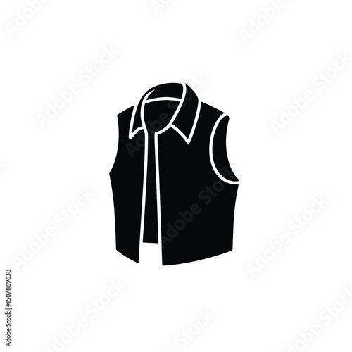 Isolated Black Waistcoat Silhouette with Collar on a Transparent Background