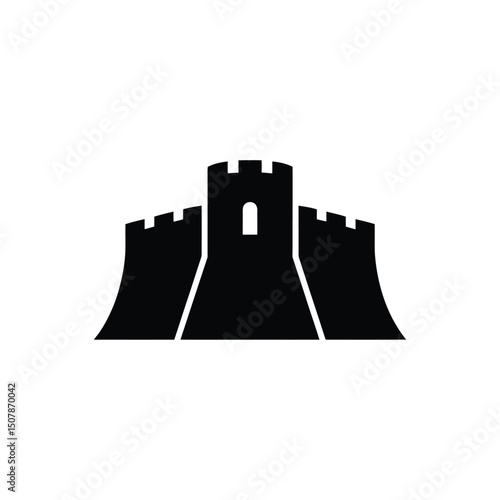 Medieval Castle Silhouette with battlements on a transparent background