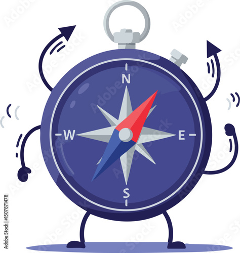 Free Download Animated compass character with red and blue needles pointing directions vector illustration  - GFXLoad