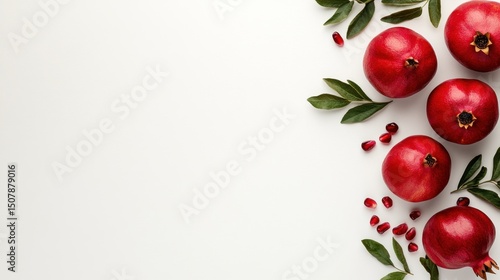 Pomegranate Still Life: A Vibrant Composition of Juicy Fruits and Lush Greenery