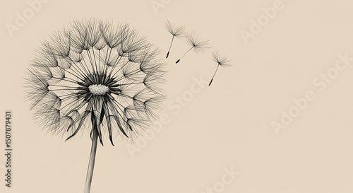 Wallpaper Mural Elegant Black and White Dandelion Seeds Scattering on Beige Background Torontodigital.ca