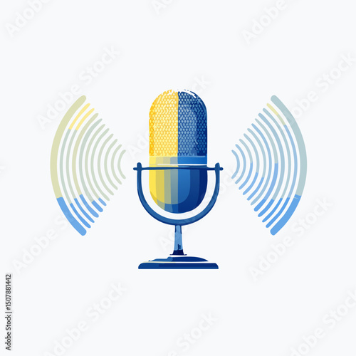 Podcast Logo/Icon Design Modern Microphone Illustration with Sound Waves